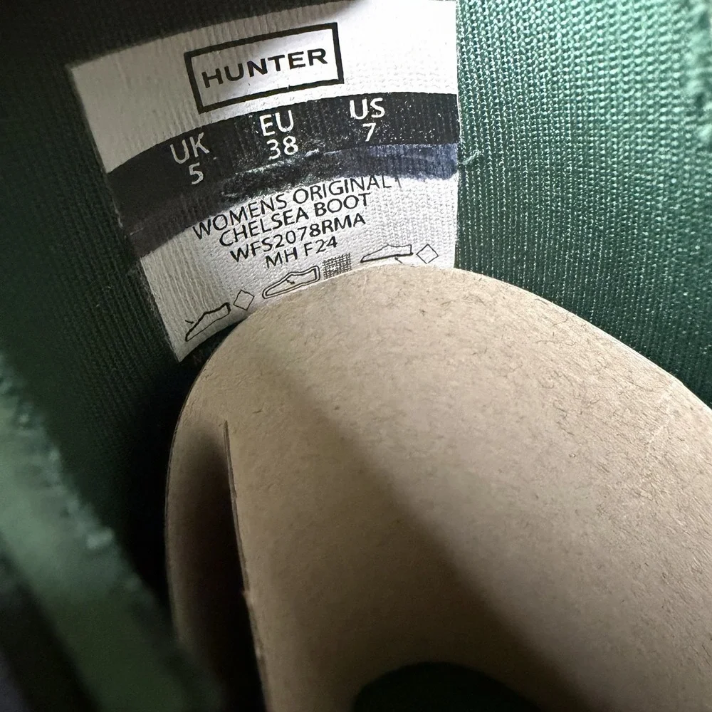 Hunter Original Chelsea Rain Green Boots Women's Waterproof Comfort Size 7